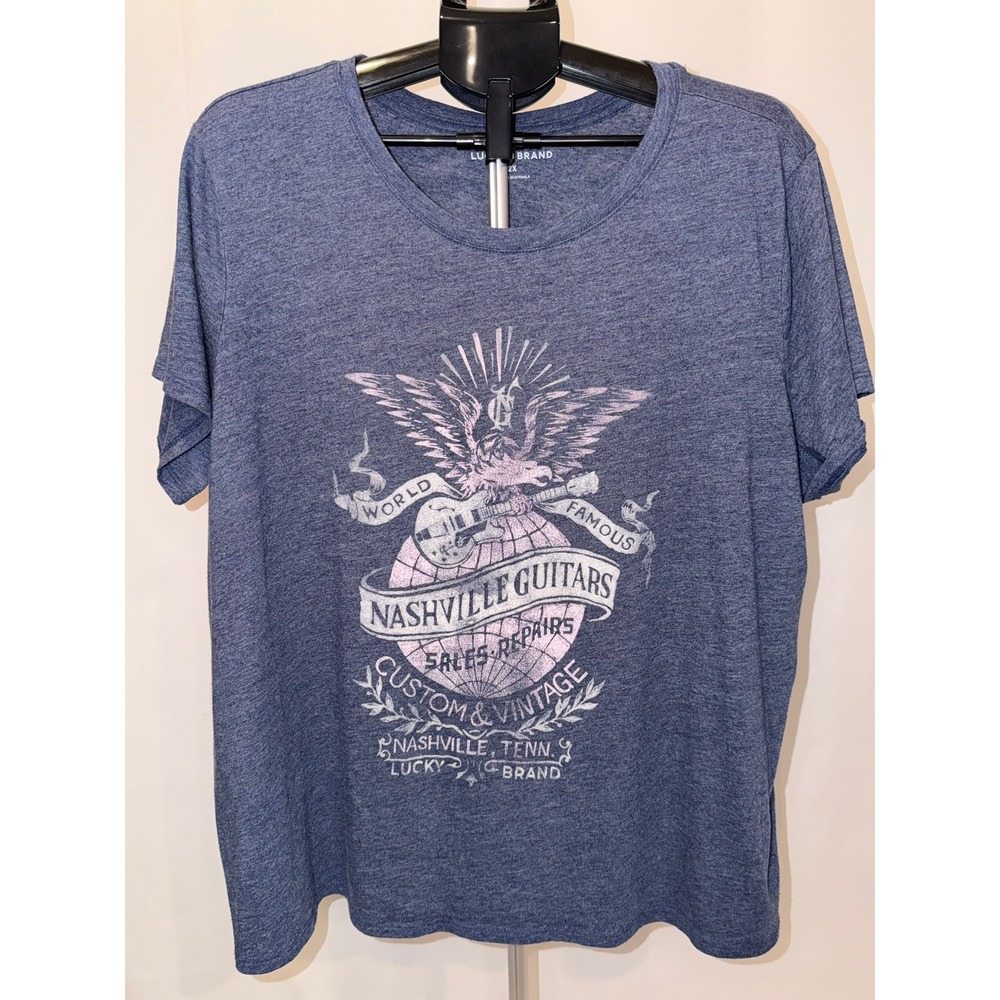 Lucky Brand Graphic Tee Blue Nashville Guitars Vintage Women 2X